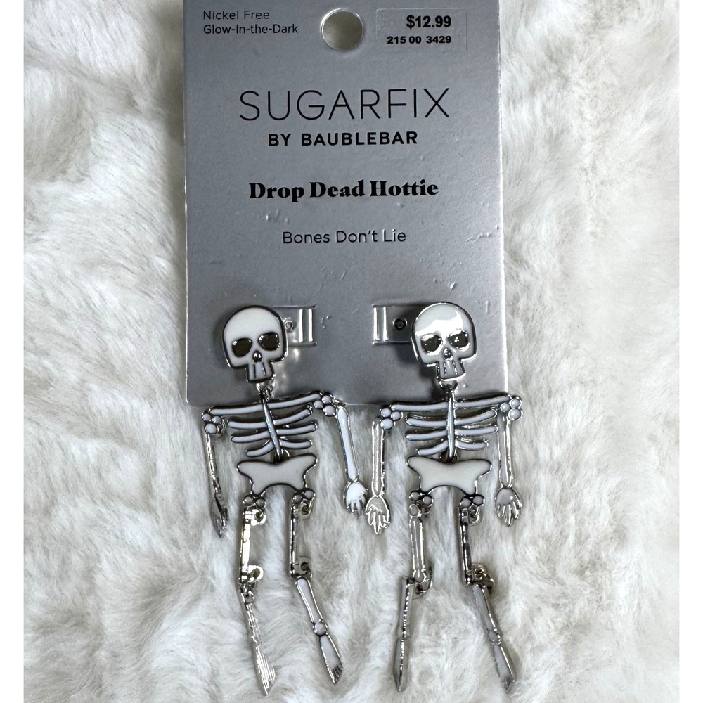 NWT Sugarfix Glow in Dark Drop Dead Hottie Skeleton Pierced Earrings Halloween